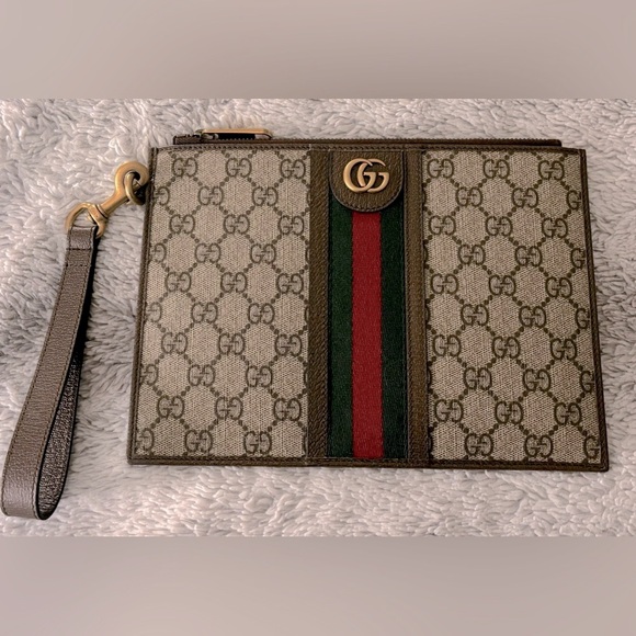 Gucci GG Supreme Ophidia Web Stripe Pouch Wristlet - Picture 1 of 5